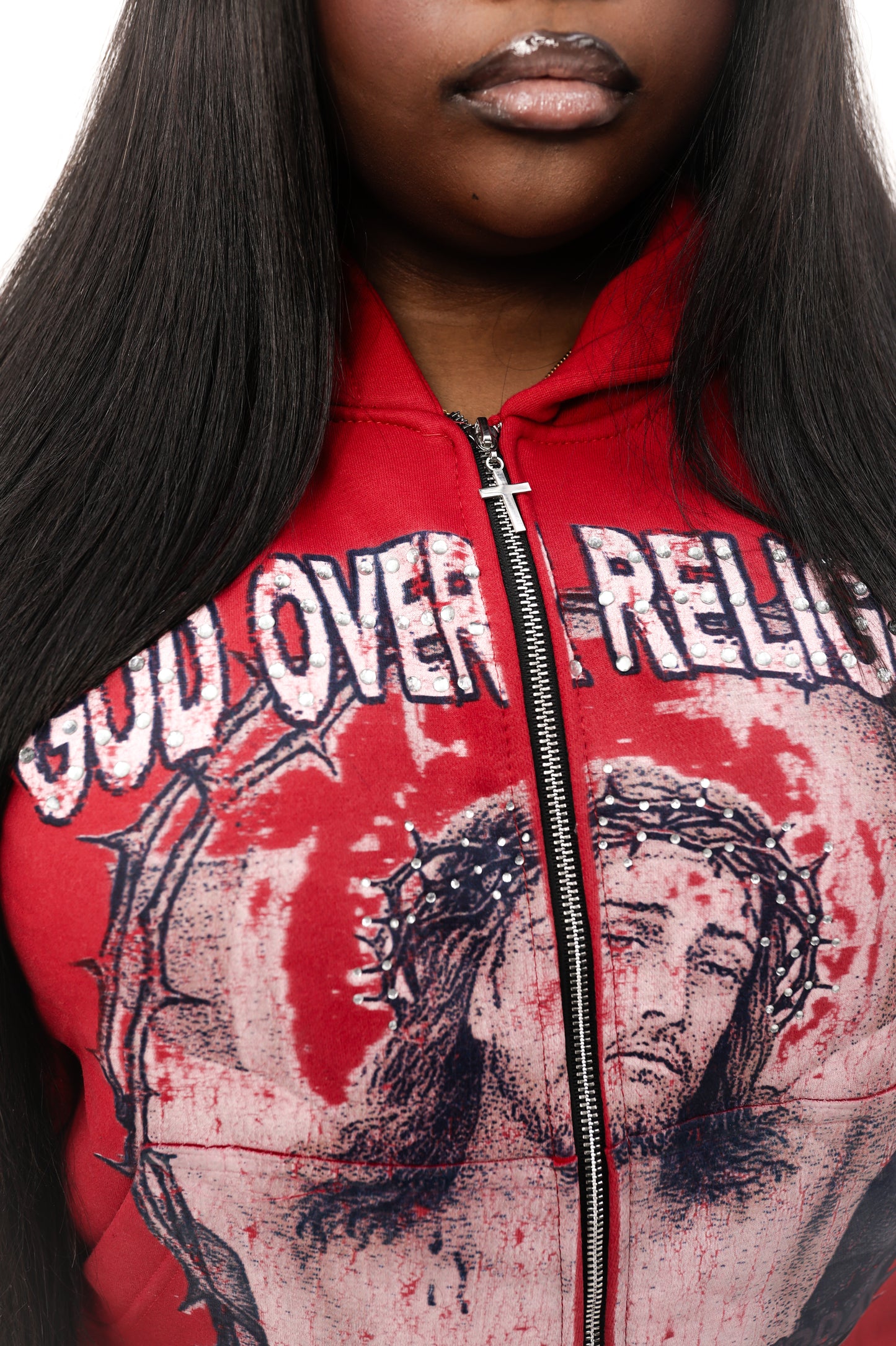 GOD OVER RELIGION "Studded Zip-Up"