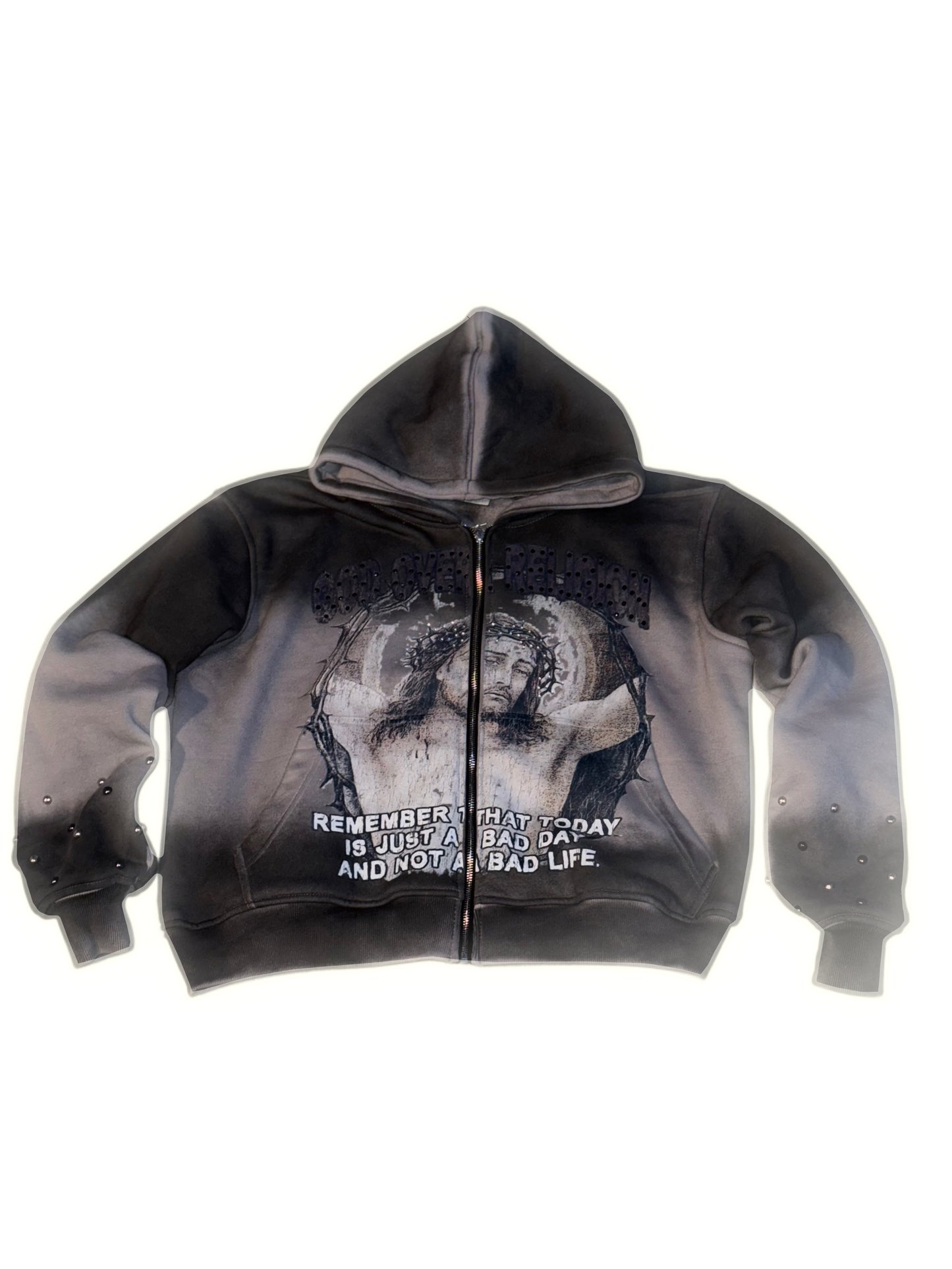 GOD OVER RELIGION "Studded Zip-Up"